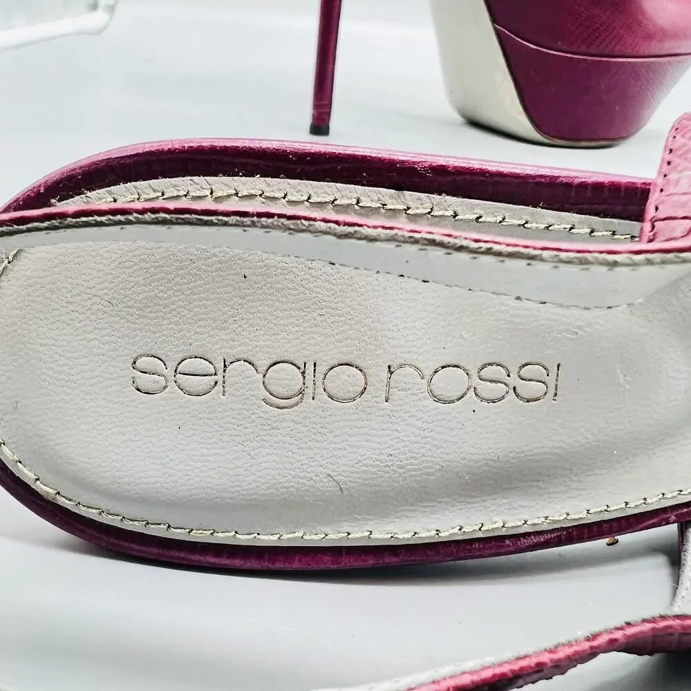 Sergio Rossi Shoes Womens 8.5 Pink Leather Slingback Platform Peep Toe Heels